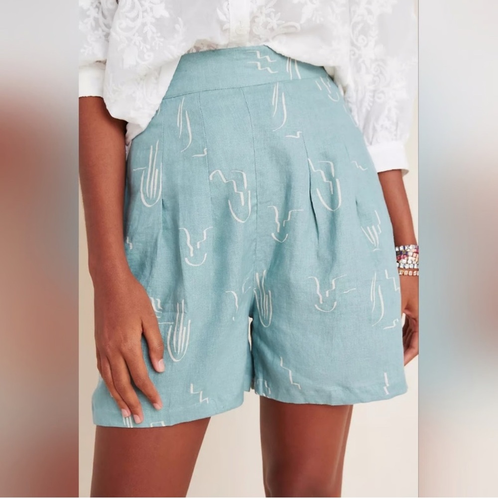 High Waist Teal Patterned Women's Shorts